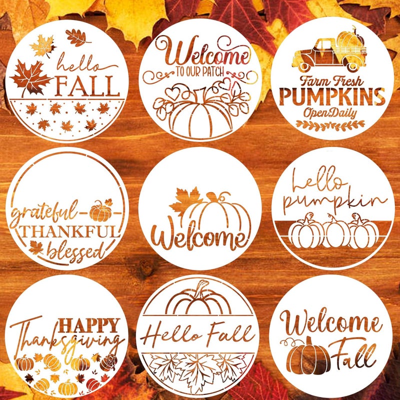 zosylley Fall Stencils for Painting on Wood 12    Happy Thanksgiving Stencil Hello Pumpkin Autumn Stencils for Painting on Porch Wall Fabric Wreath - Image 1